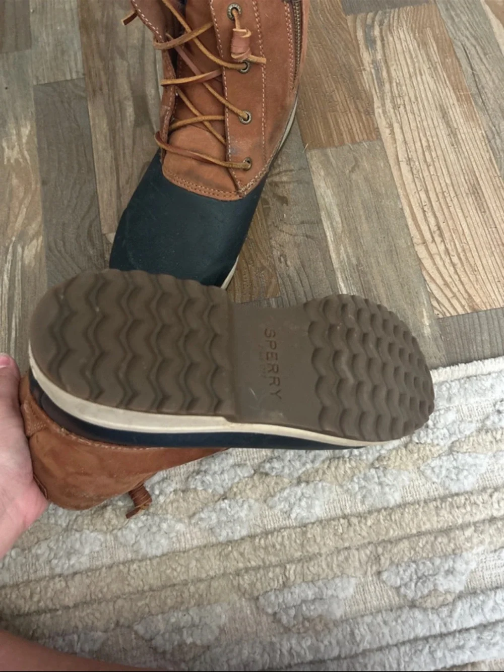 Sperry Two-Tone Black and Brown Winter Rain Boots